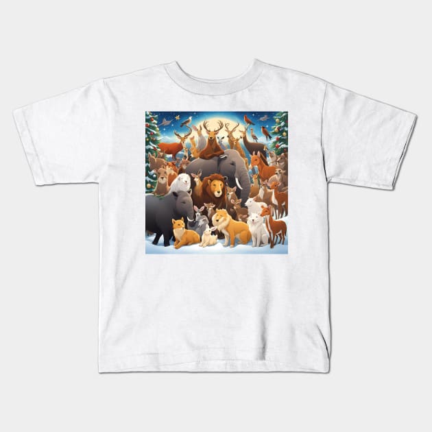 Animal Christmas Kids T-Shirt by Colin-Bentham